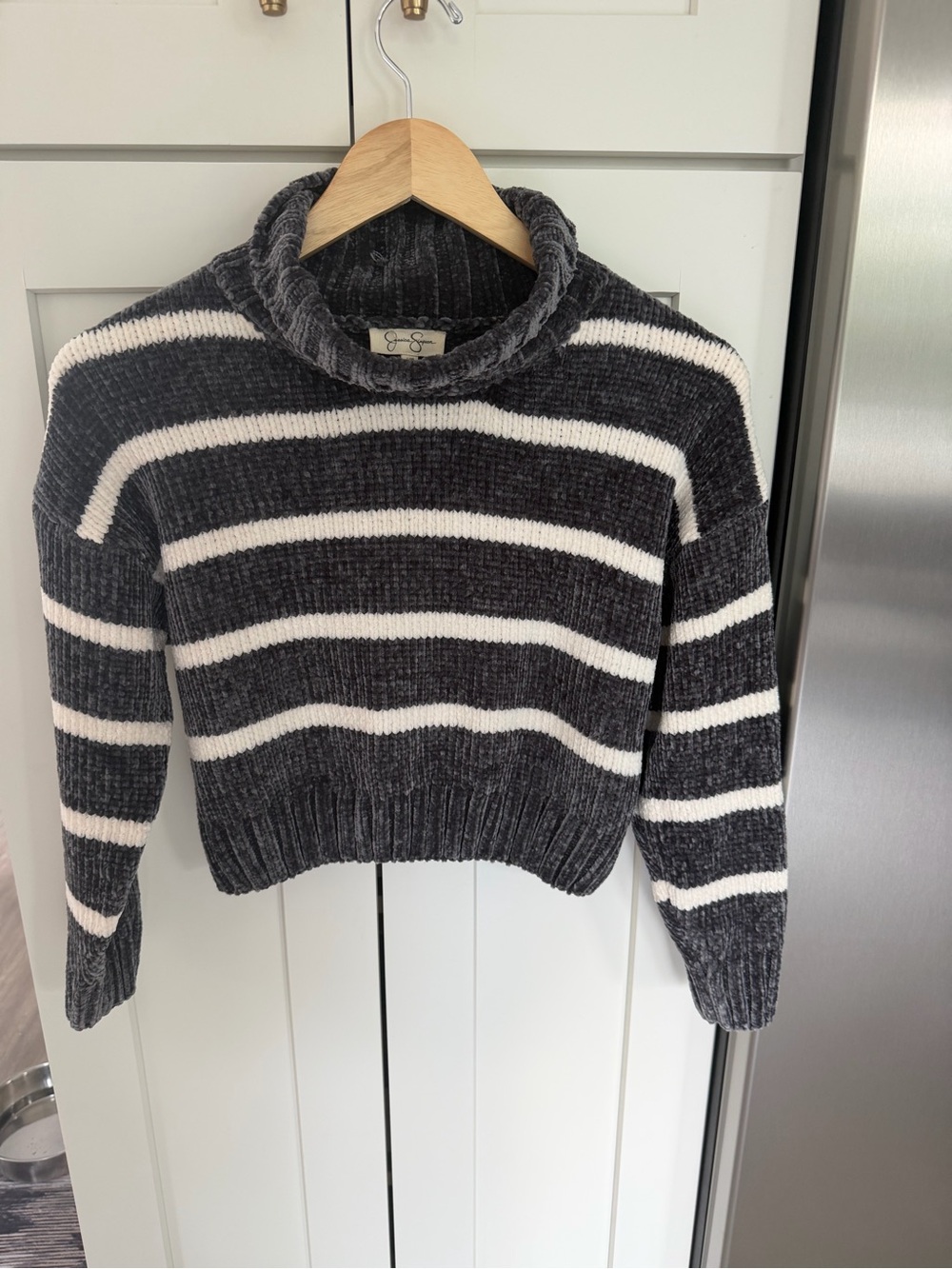 Jessica Simpson Charcoal & White Striped Turtleneck Sweater